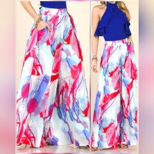 High Waist Wide Leg Multicolor Pink Blue Pants